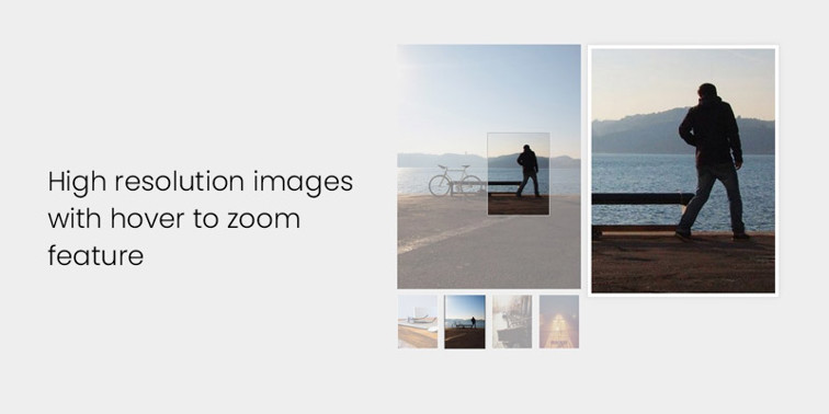 High resolution images with hover to zoom feature