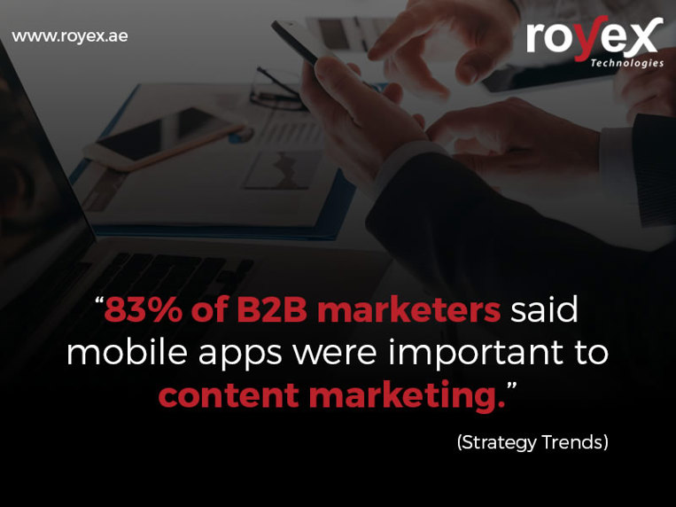 It is said by 83% of B2B advertisers that mobile applications were essential to content marketing.