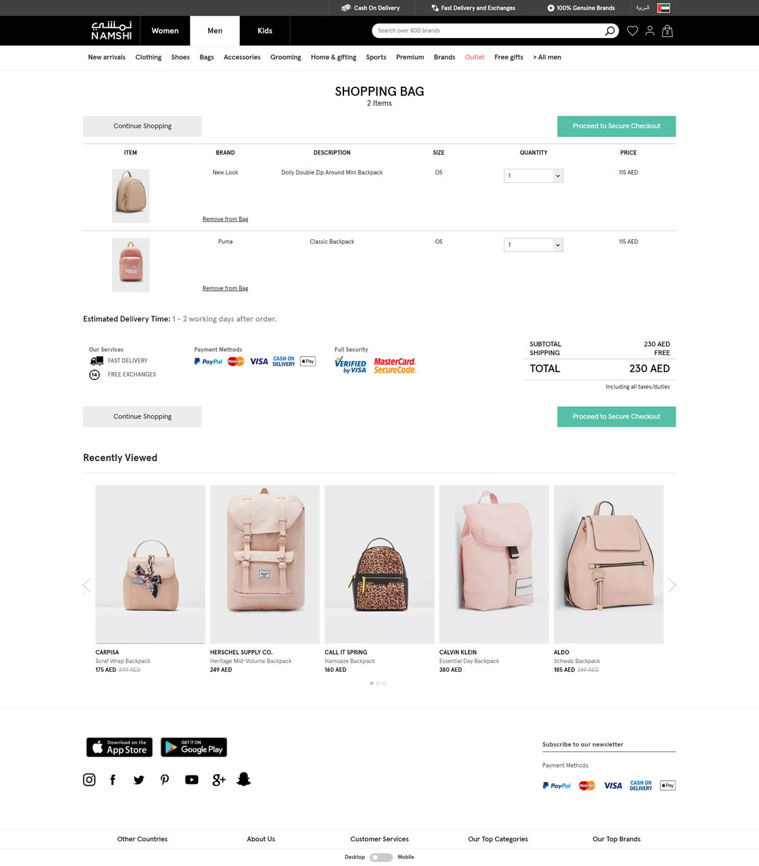 Shopping Cart Page: