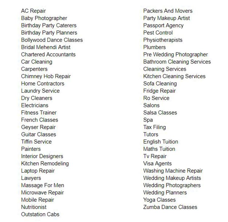 Some of the services covered by UrbanClap are :