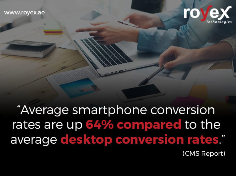 Average smartphone transformation rates are up 64% contrasted with the normal work area change rates.